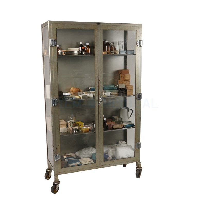 Older Style Silver Medical Cabinet